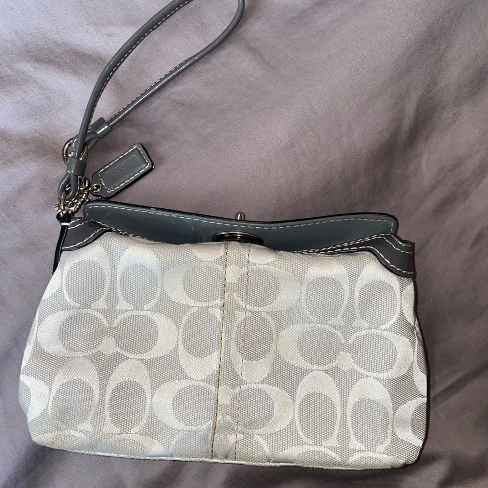 Coach light grey wristlet